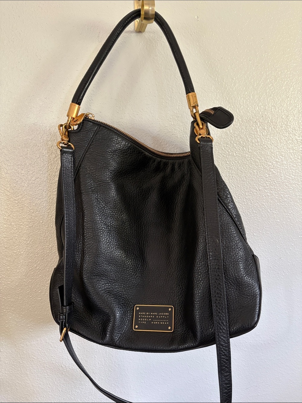 Marc by Marc Jacobs Black Leather Hobo Shoulder Bag with Gold Hardware